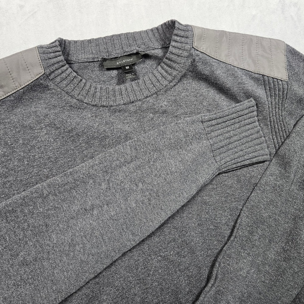Belstaff Sweater Men Medium Grey Crewneck Quilted Shoulder Cotton Made in Italy